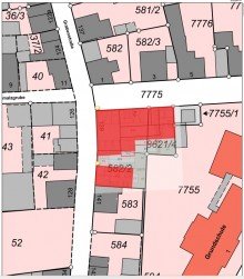 Flurkarte Abrissobjekt mit Baugenehmigung f�r Neubau eines Mehrfamilienhauses in Gro�ostheim